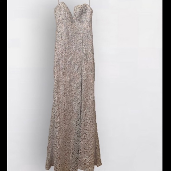 B.Darlin Silver Lace Overlay Prom Dress - Picture 2 of 9